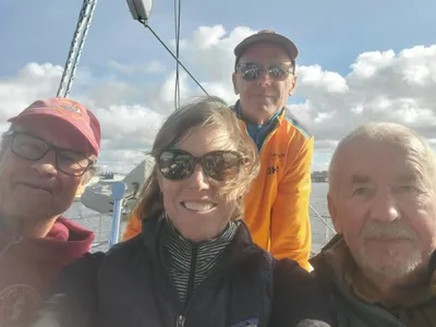 The crew, bound for the Ballard Locks